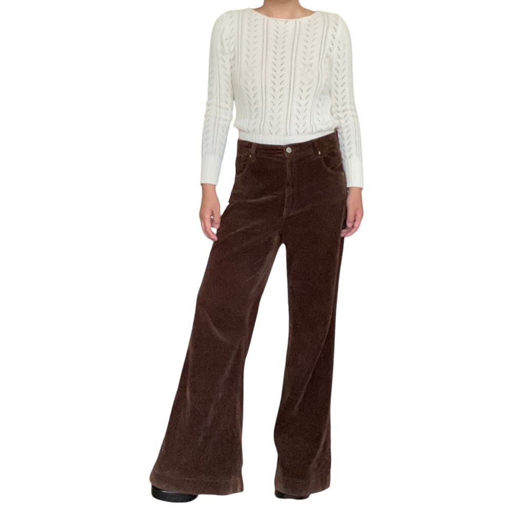 Rollas East Coast Flare High Rise Chocolate Brown Corduroy Cord Pants Sz 33 $139